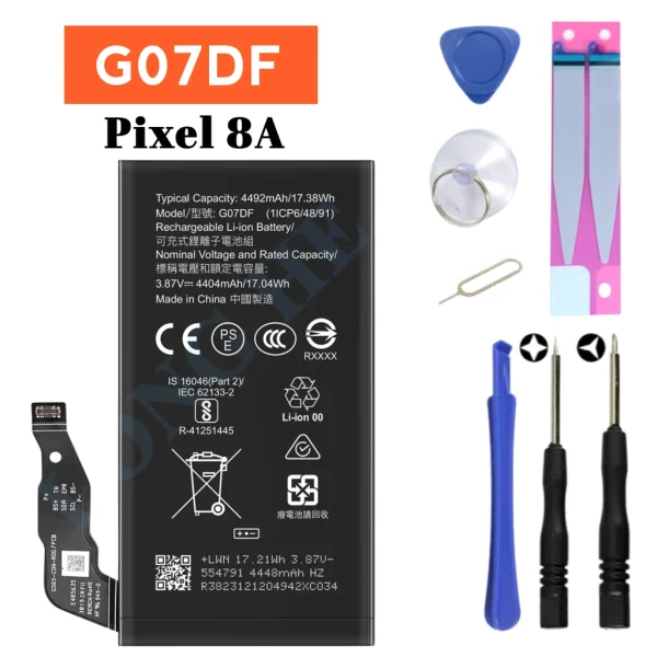 PIXEL 8A,G07DF Battery Replacement for PIXEL 8A High Capacity Li-ion Polymer Battery Long lasting Backup.